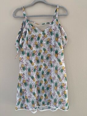 NEW - Miken Swim - FLUTTER-SLEVE DRESS SWIM COVER-UP - PINEAPPLE PRINT